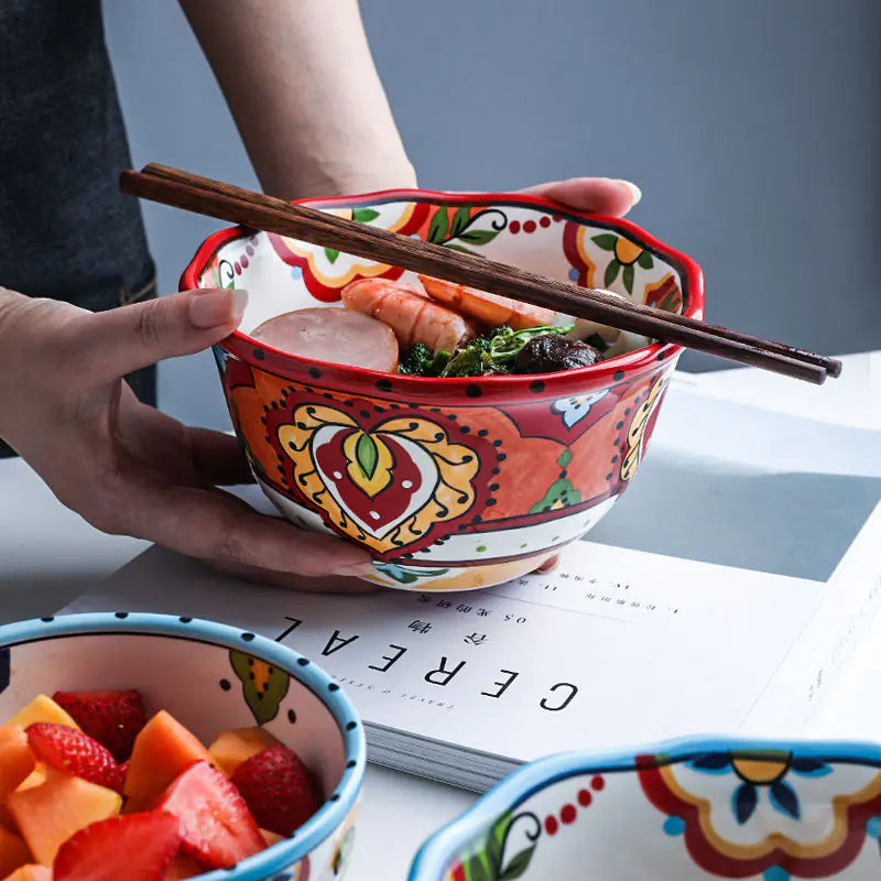 Bohemian Hand-Painted Ceramic Bowls for Home Use