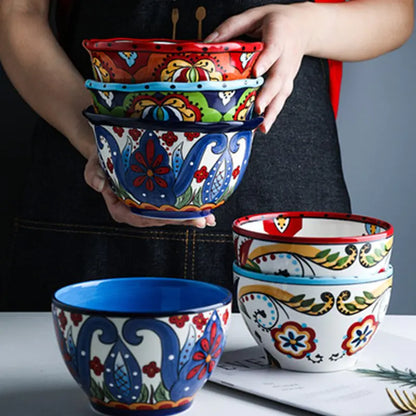Bohemian Hand-Painted Ceramic Bowls for Home Use