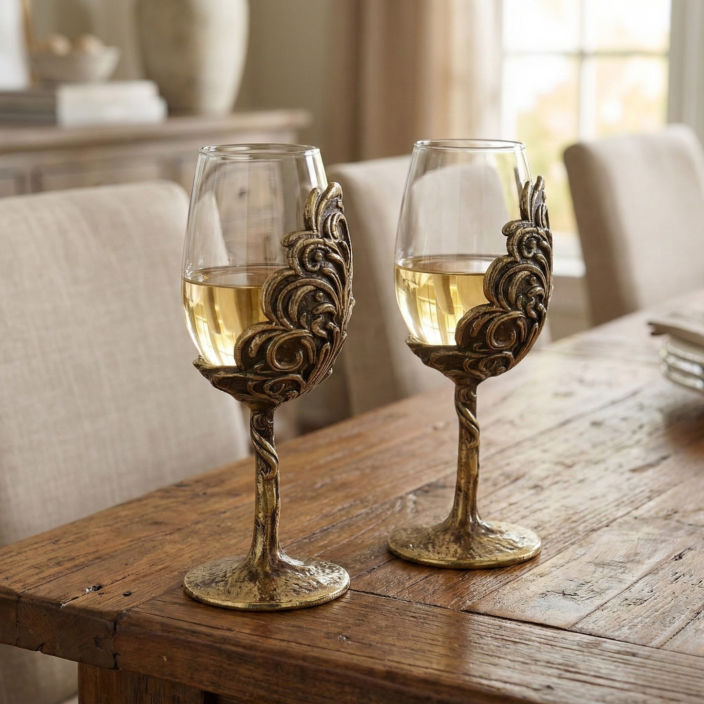Set of 2/Set of 4 - Intricate Leaf/Ambi Design Wine Glasses (VITRUM FOLIA)