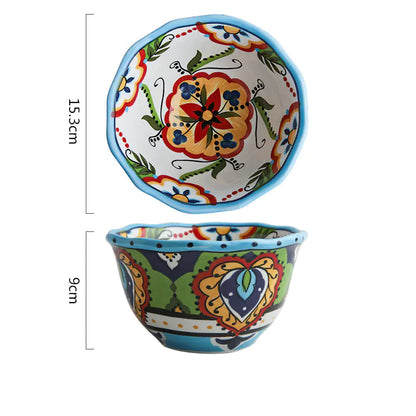 Bohemian Hand-Painted Ceramic Bowls for Home Use