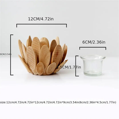 Wooden Lotus Shaped Candle Light with Touch Control (1pc)