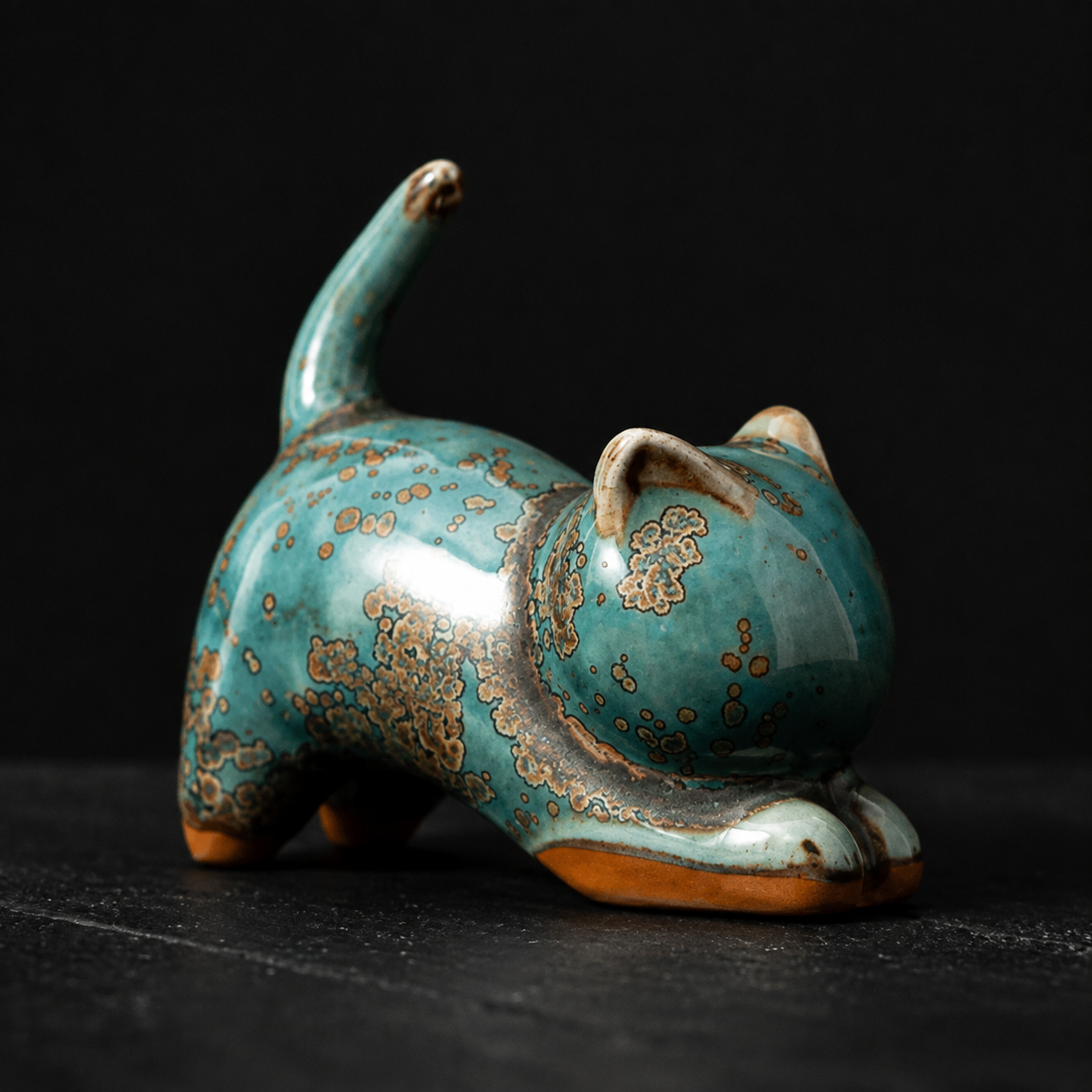 Skulptur Felis Glaserad Keramik