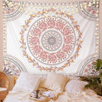 Mandala tapestry aesthetics, bohemian tapestry wall hanging, pink flower medal tapestry, bohemian wall art Hippie