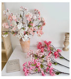 Pink Artificial Sakura Flower Decorative Silk Artificial Faux Plants Long Branches Peach Fake Cherry Blossoms Wedding Decoration
