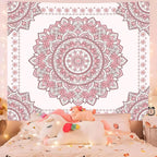Boho Pink Mandala Wall Tapestry for Bedroom,Room Decor for Teen Girls, Art Floral Wall Hanging for College Dorm