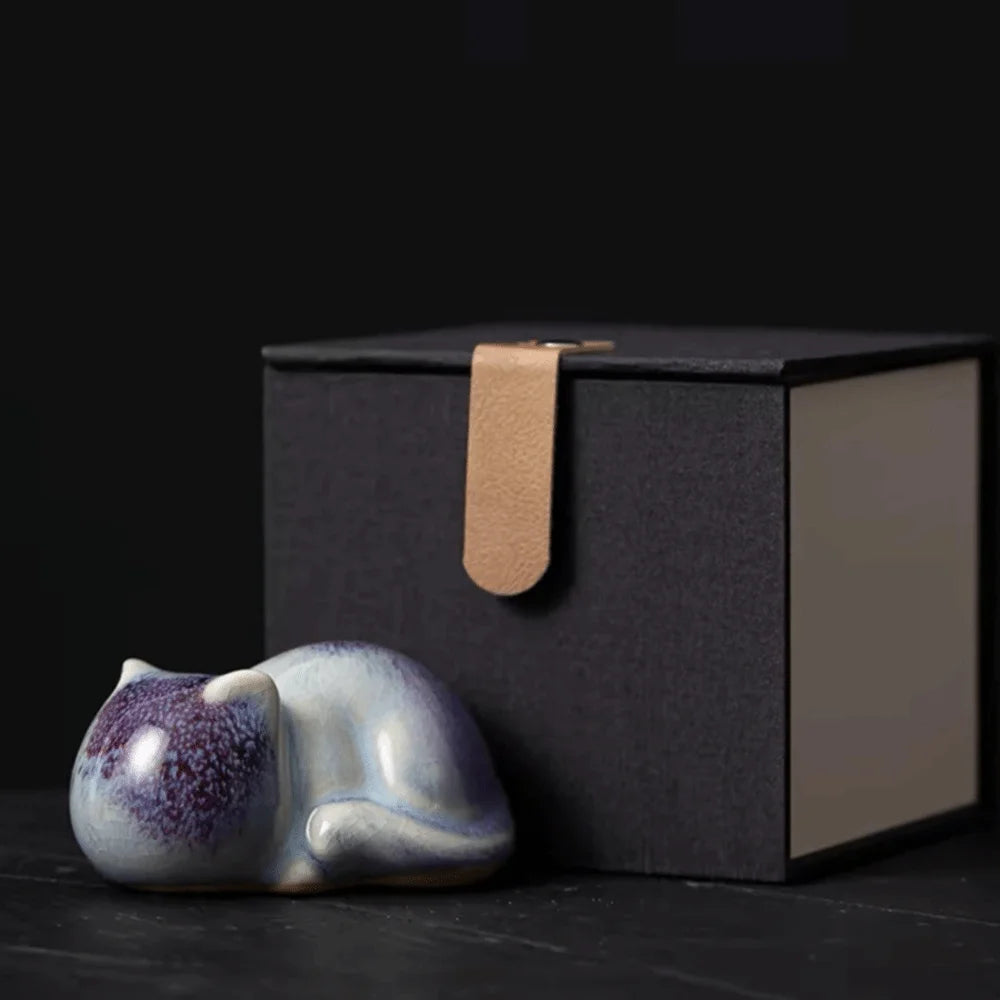Skulptur Felis Glaserad Keramik
