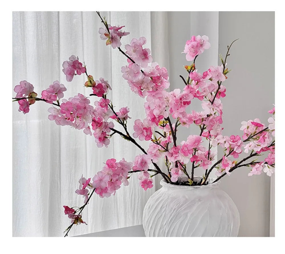 Pink Artificial Sakura Flower Decorative Silk Artificial Faux Plants Long Branches Peach Fake Cherry Blossoms Wedding Decoration