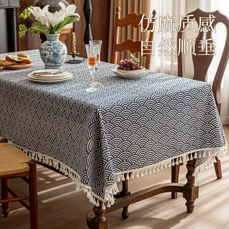 Flower Printed Table Cover with Tassels Cotton Linen Table Cloth Naturally Breathable and Comfortable nappe de table Luxury 식탁보