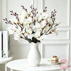 Red White 5 Forks 20 Head Artificial Magnolia Flower For Home Living Room Table Decoration Bride Wedding Party Flower Bouquet