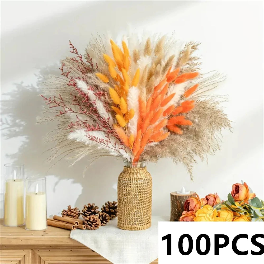 Natural Fluffy Pampas Grass Flowers Bouquets for Wedding Floral Arrangements Dried Plants Home Table Christmas Party Decorations
