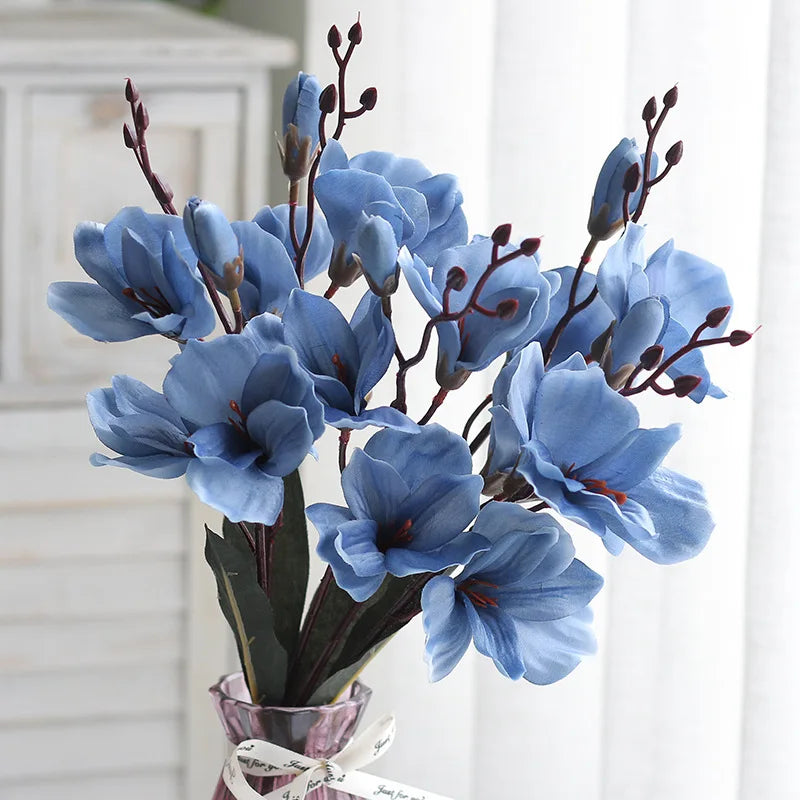 Red White 5 Forks 20 Head Artificial Magnolia Flower For Home Living Room Table Decoration Bride Wedding Party Flower Bouquet