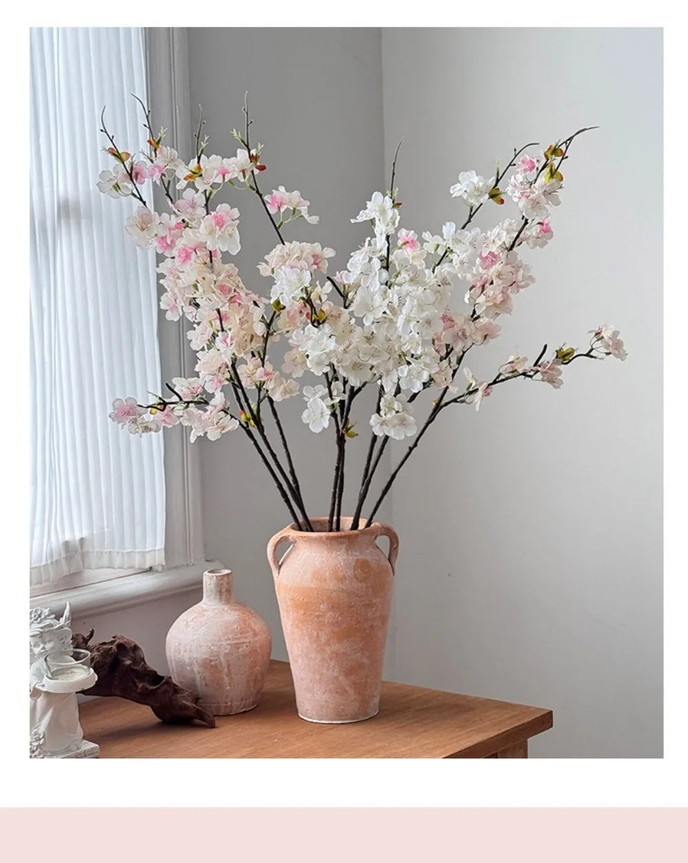 Pink Artificial Sakura Flower Decorative Silk Artificial Faux Plants Long Branches Peach Fake Cherry Blossoms Wedding Decoration