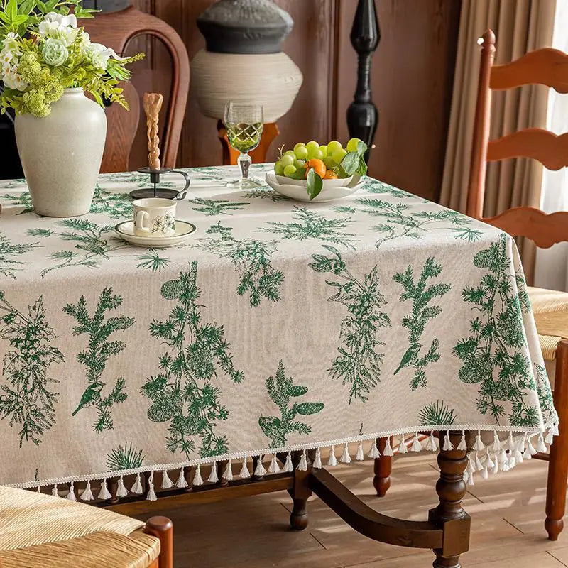 Flower Printed Table Cover with Tassels Cotton Linen Table Cloth Naturally Breathable and Comfortable nappe de table Luxury 식탁보