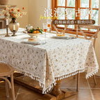 Flower Printed Table Cover with Tassels Cotton Linen Table Cloth Naturally Breathable and Comfortable nappe de table Luxury 식탁보