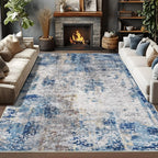 VIKAMA Modern Abstract Washable Area Rugs for Bedroom Stain Resistant Non Slip Large Blue Soft Indoor Carpet for Home Decor