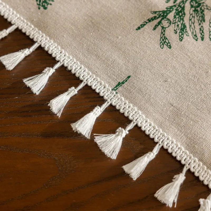 Flower Printed Table Cover with Tassels Cotton Linen Table Cloth Naturally Breathable and Comfortable nappe de table Luxury 식탁보