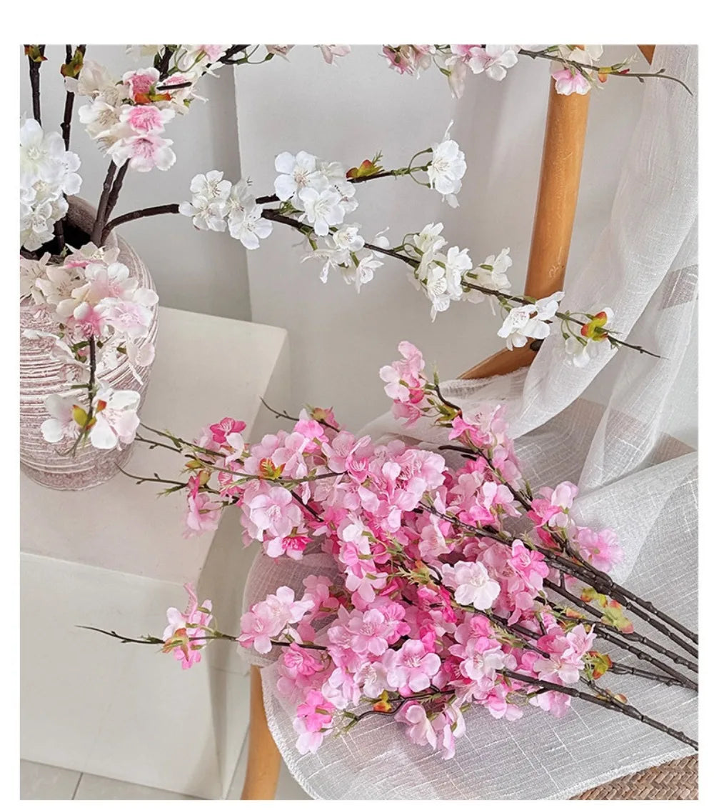 Pink Artificial Sakura Flower Decorative Silk Artificial Faux Plants Long Branches Peach Fake Cherry Blossoms Wedding Decoration
