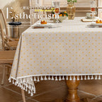 Flower Printed Table Cover with Tassels Cotton Linen Table Cloth Naturally Breathable and Comfortable nappe de table Luxury 식탁보