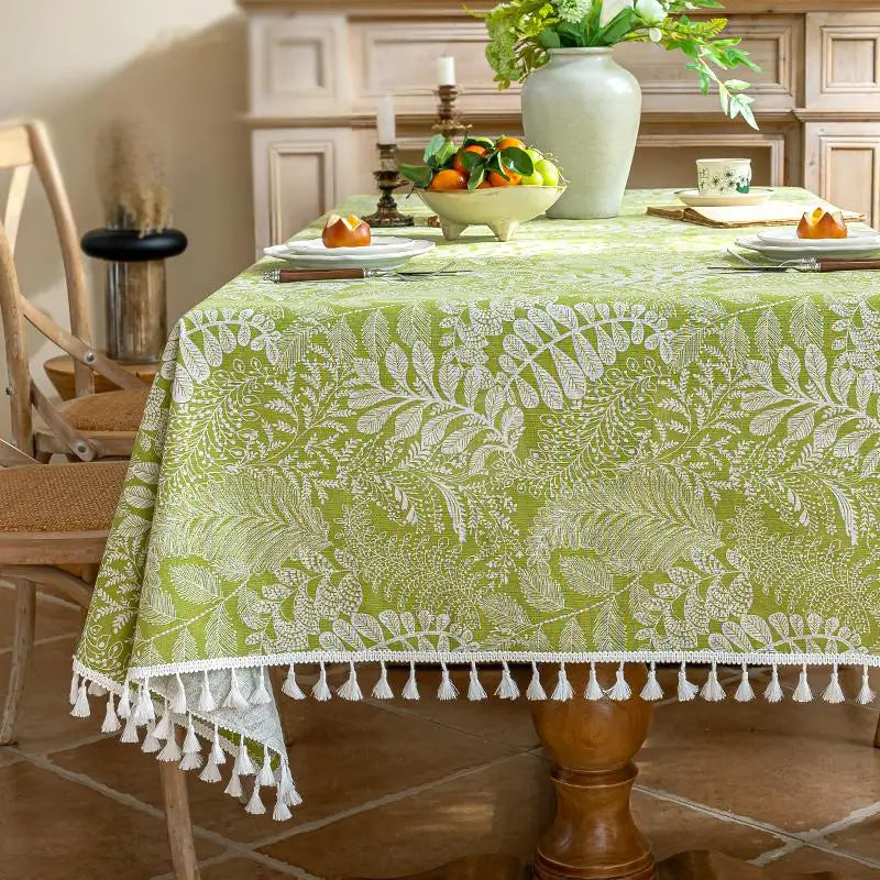 Flower Printed Table Cover with Tassels Cotton Linen Table Cloth Naturally Breathable and Comfortable nappe de table Luxury 식탁보