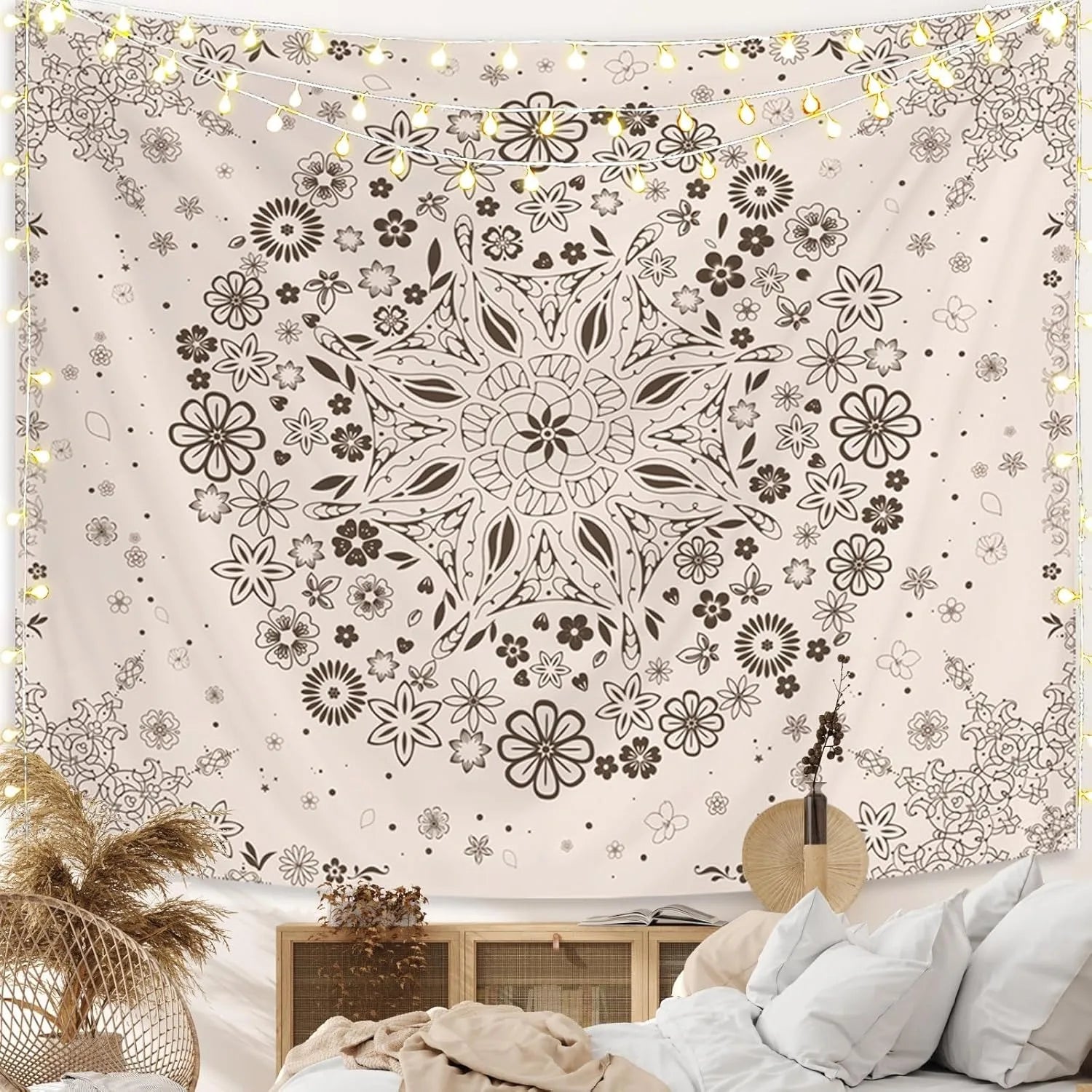 Boho Pink Mandala Wall Tapestry for Bedroom,Room Decor for Teen Girls, Art Floral Wall Hanging for College Dorm