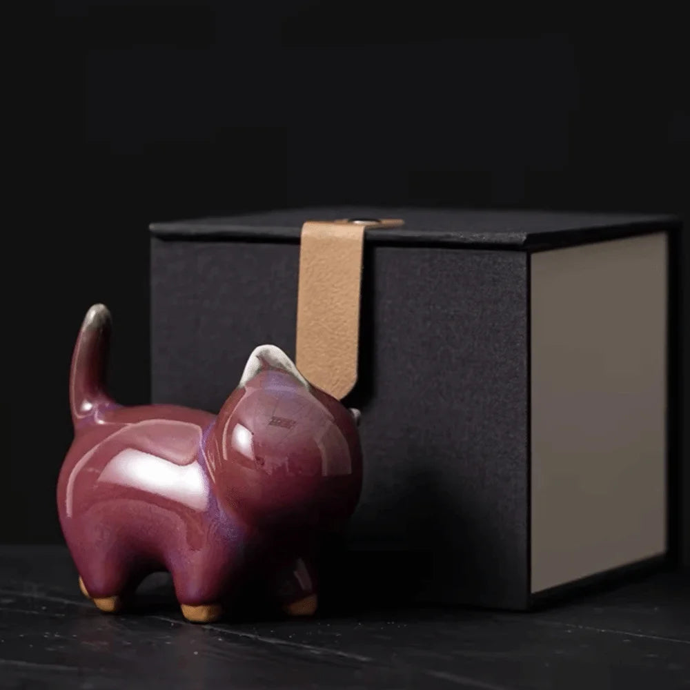 Skulptur Felis Glaserad Keramik