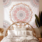 Mandala tapestry aesthetics, bohemian tapestry wall hanging, pink flower medal tapestry, bohemian wall art Hippie