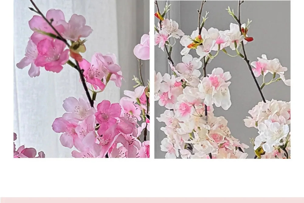 Pink Artificial Sakura Flower Decorative Silk Artificial Faux Plants Long Branches Peach Fake Cherry Blossoms Wedding Decoration