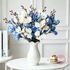 Red White 5 Forks 20 Head Artificial Magnolia Flower For Home Living Room Table Decoration Bride Wedding Party Flower Bouquet