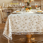 Flower Printed Table Cover with Tassels Cotton Linen Table Cloth Naturally Breathable and Comfortable nappe de table Luxury 식탁보
