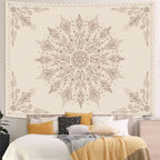 Boho Mandala Tapestry – Beige Floral Pattern Wall Art, Bohemian Decor for Bedroom, Living Room,150x300cm59x118in