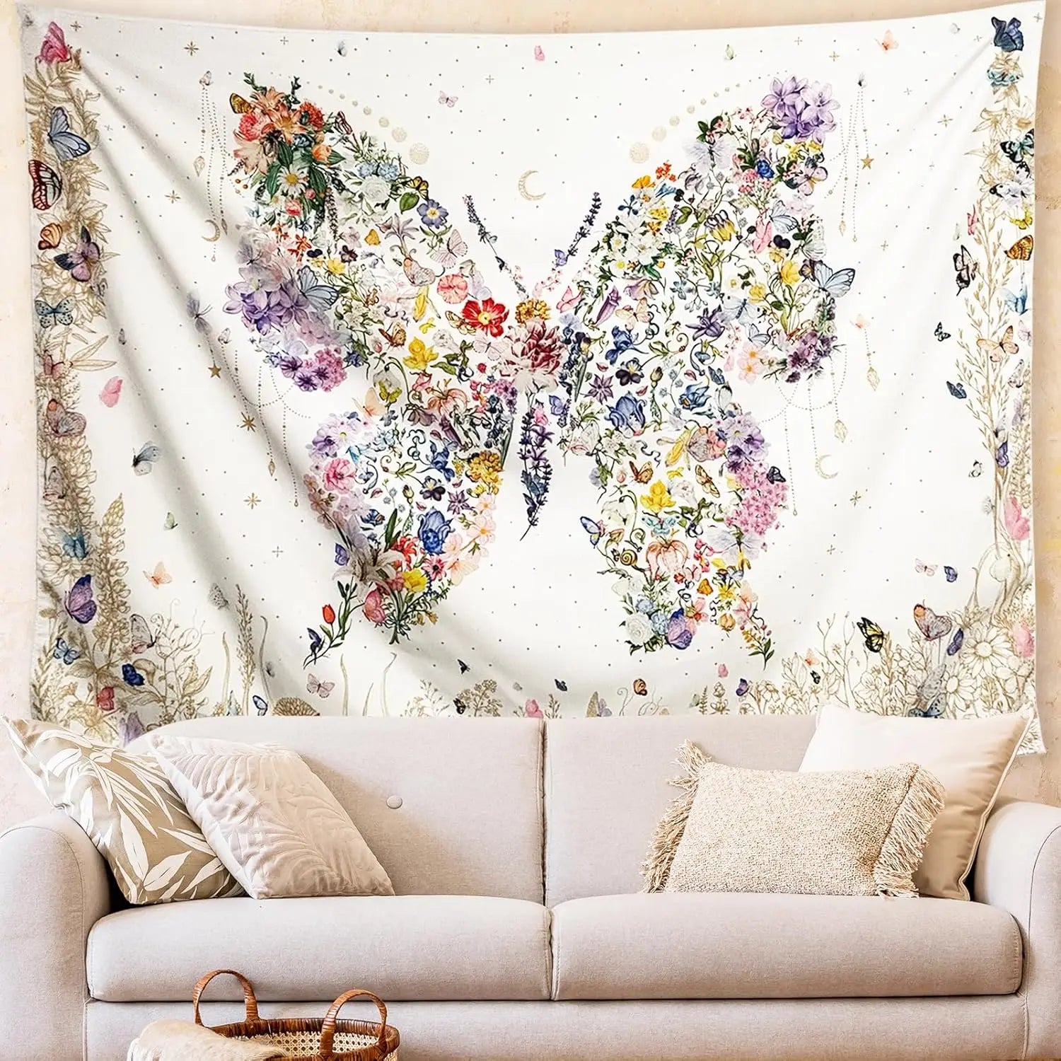 Damans floral tapestry wall hanging cute, bohemian bedroom wall hanging, mandala living room decor for living room