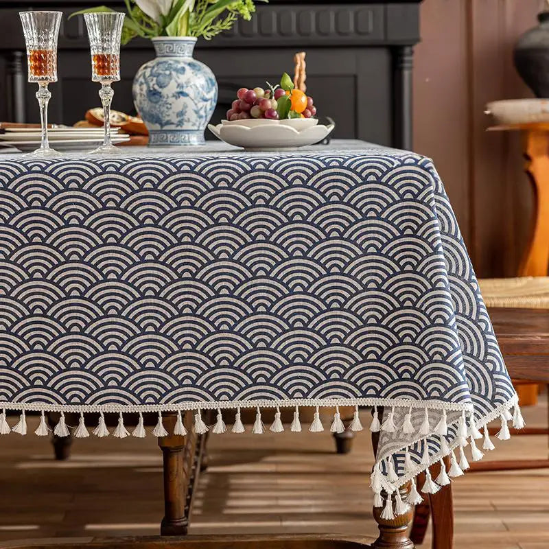 Flower Printed Table Cover with Tassels Cotton Linen Table Cloth Naturally Breathable and Comfortable nappe de table Luxury 식탁보