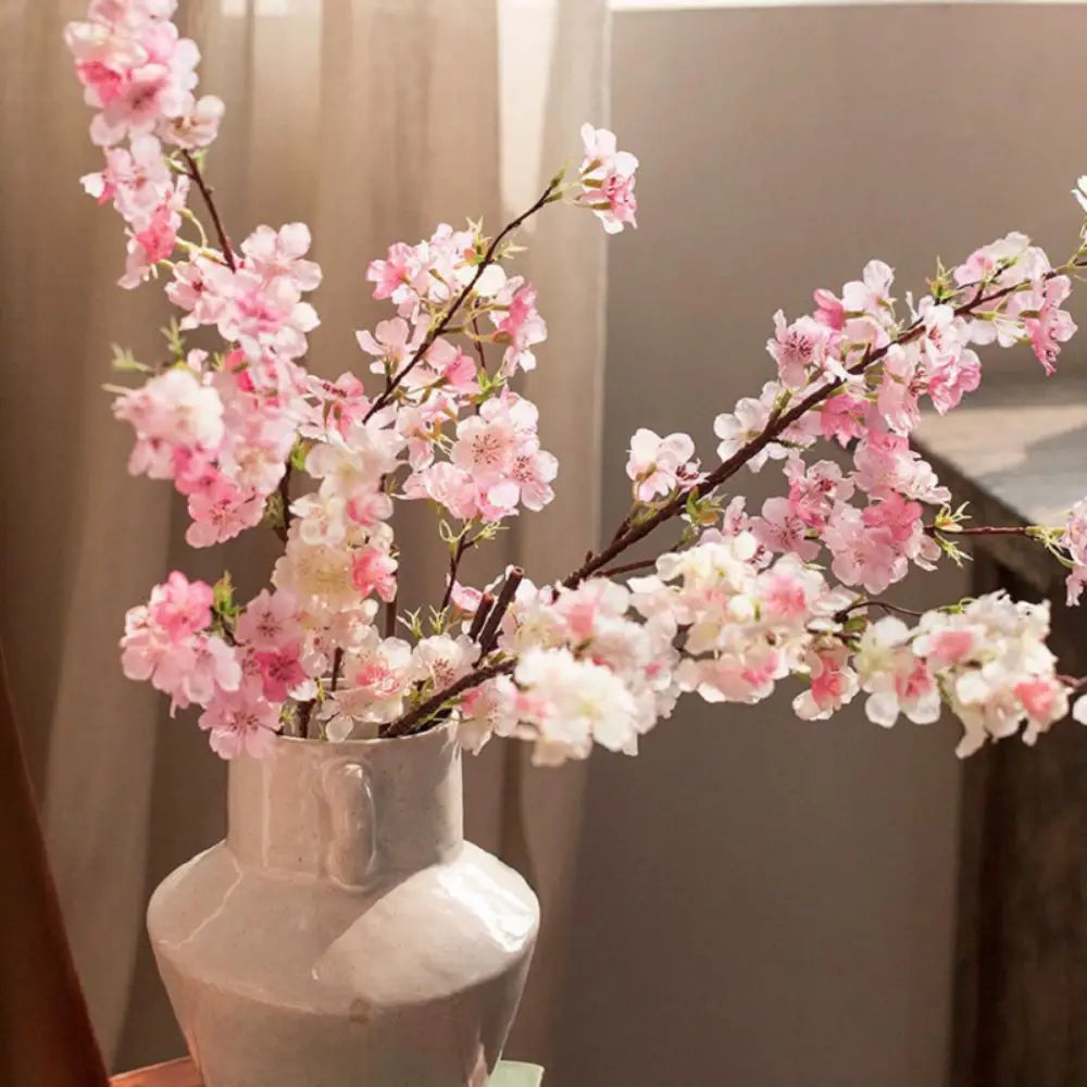 Pink Artificial Sakura Flower Decorative Silk Artificial Faux Plants Long Branches Peach Fake Cherry Blossoms Wedding Decoration