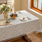 Flower Printed Table Cover with Tassels Cotton Linen Table Cloth Naturally Breathable and Comfortable nappe de table Luxury 식탁보
