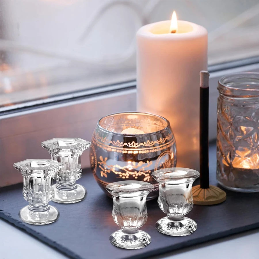 Transparent glass candle holder base suitable for wedding table center decoration, family party decoration