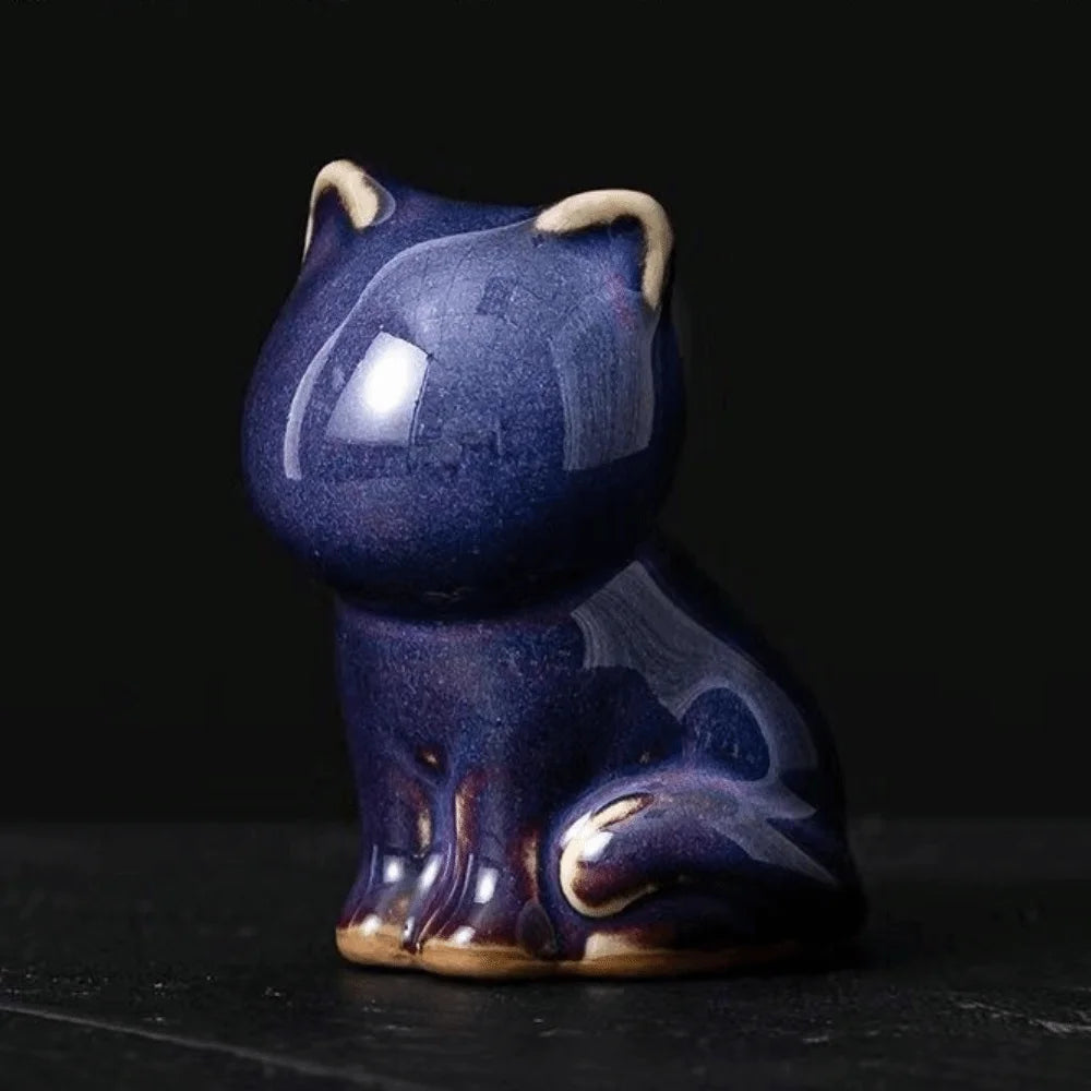 Skulptur Felis Glaserad Keramik