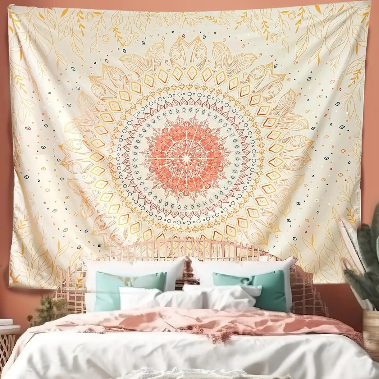 Damans floral tapestry wall hanging cute, bohemian bedroom wall hanging, mandala living room decor for living room