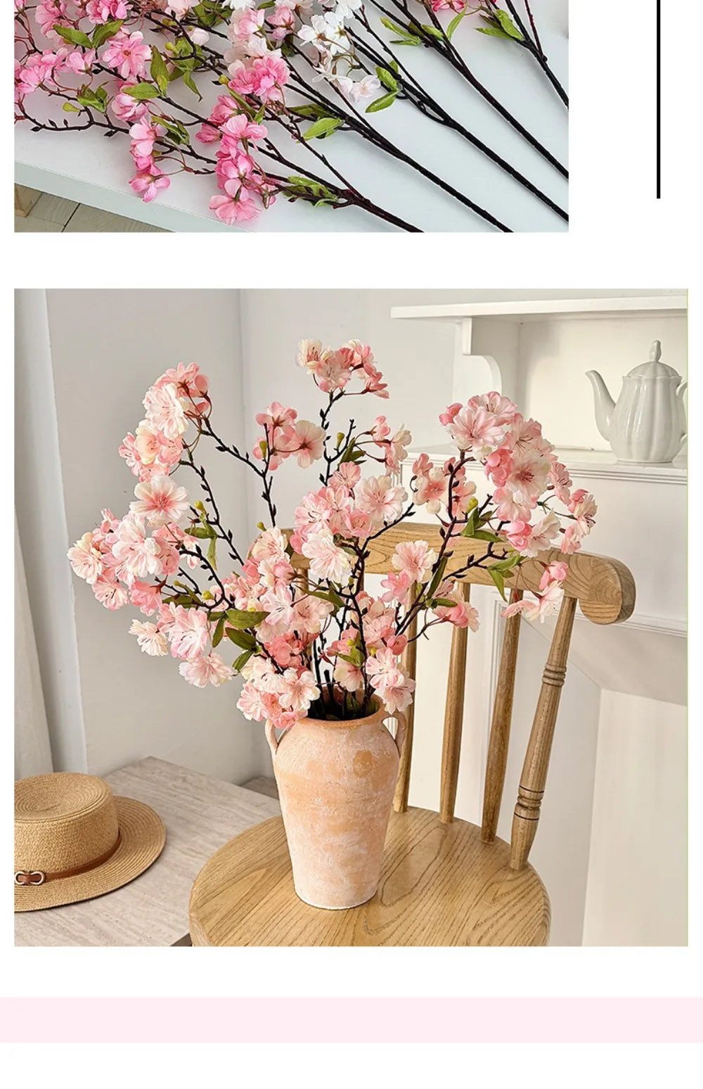 Pink Artificial Sakura Flower Decorative Silk Artificial Faux Plants Long Branches Peach Fake Cherry Blossoms Wedding Decoration