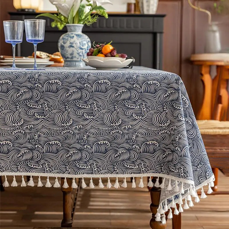 Flower Printed Table Cover with Tassels Cotton Linen Table Cloth Naturally Breathable and Comfortable nappe de table Luxury 식탁보