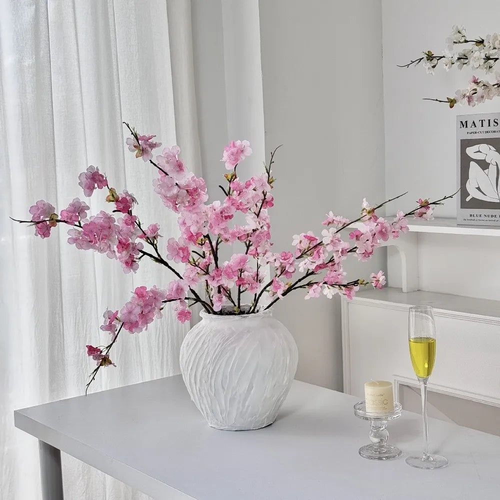 Pink Artificial Sakura Flower Decorative Silk Artificial Faux Plants Long Branches Peach Fake Cherry Blossoms Wedding Decoration
