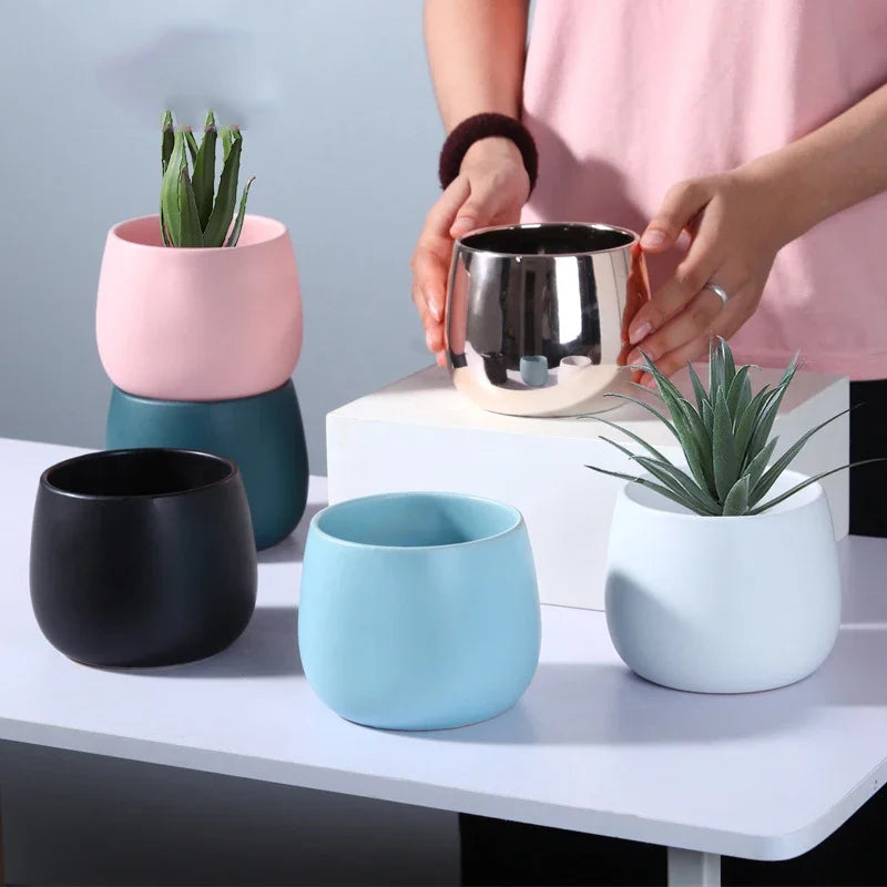 Creative Ceramic Small Flower Pot Nordic Electroplating Potted Hydroponic Flower Pot Ceramic Ornament Green Radish Succulent
