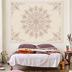 Boho Mandala Tapestry – Beige Floral Pattern Wall Art, Bohemian Decor for Bedroom, Living Room,150x300cm59x118in