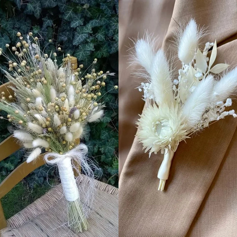 60Pcs Mix Rabbit Tail Grass Natural Lagurus Ovatus Pampas Dried Flower Bouquet Floral Wedding Decoration Home Photo Props Decor