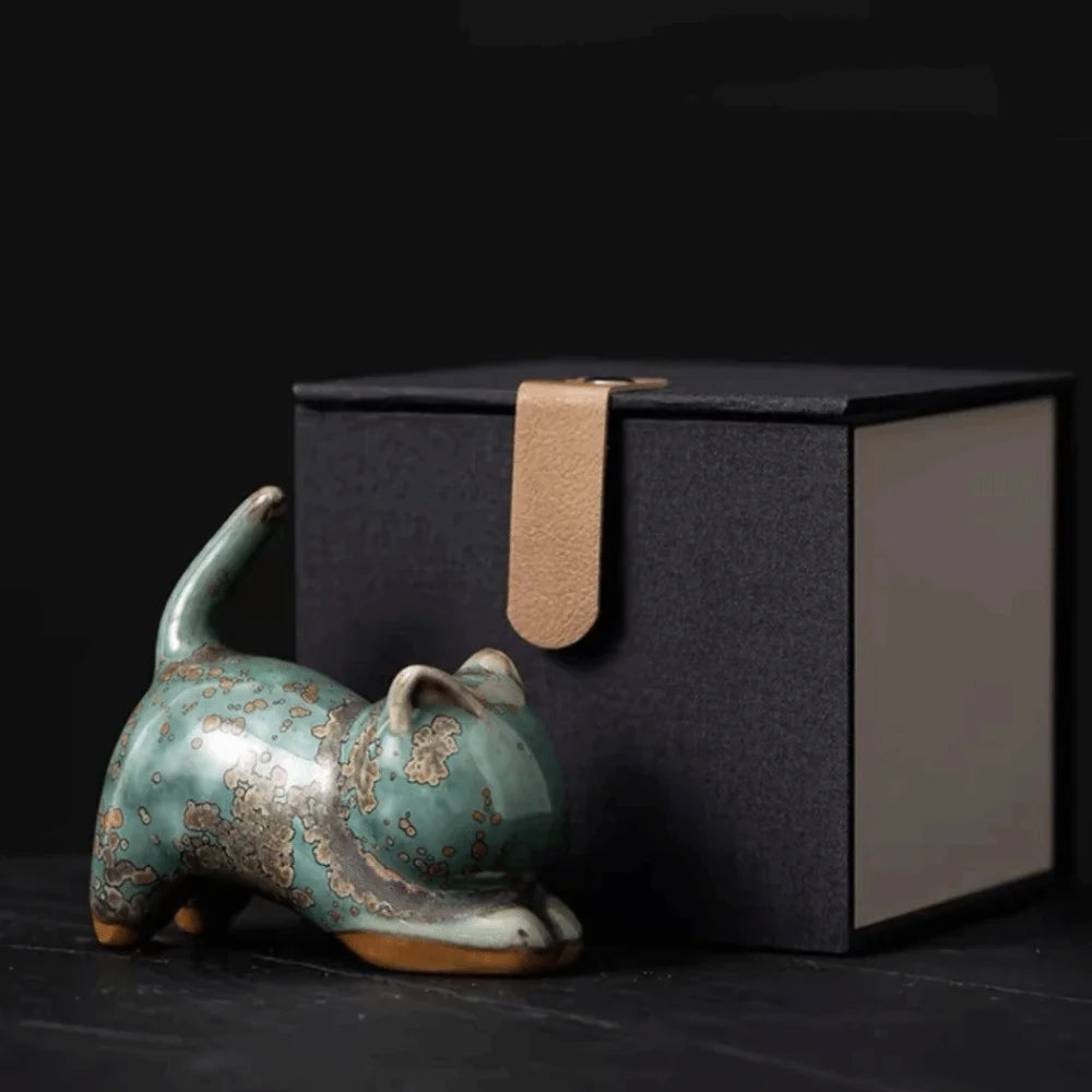 Skulptur Felis Glaserad Keramik