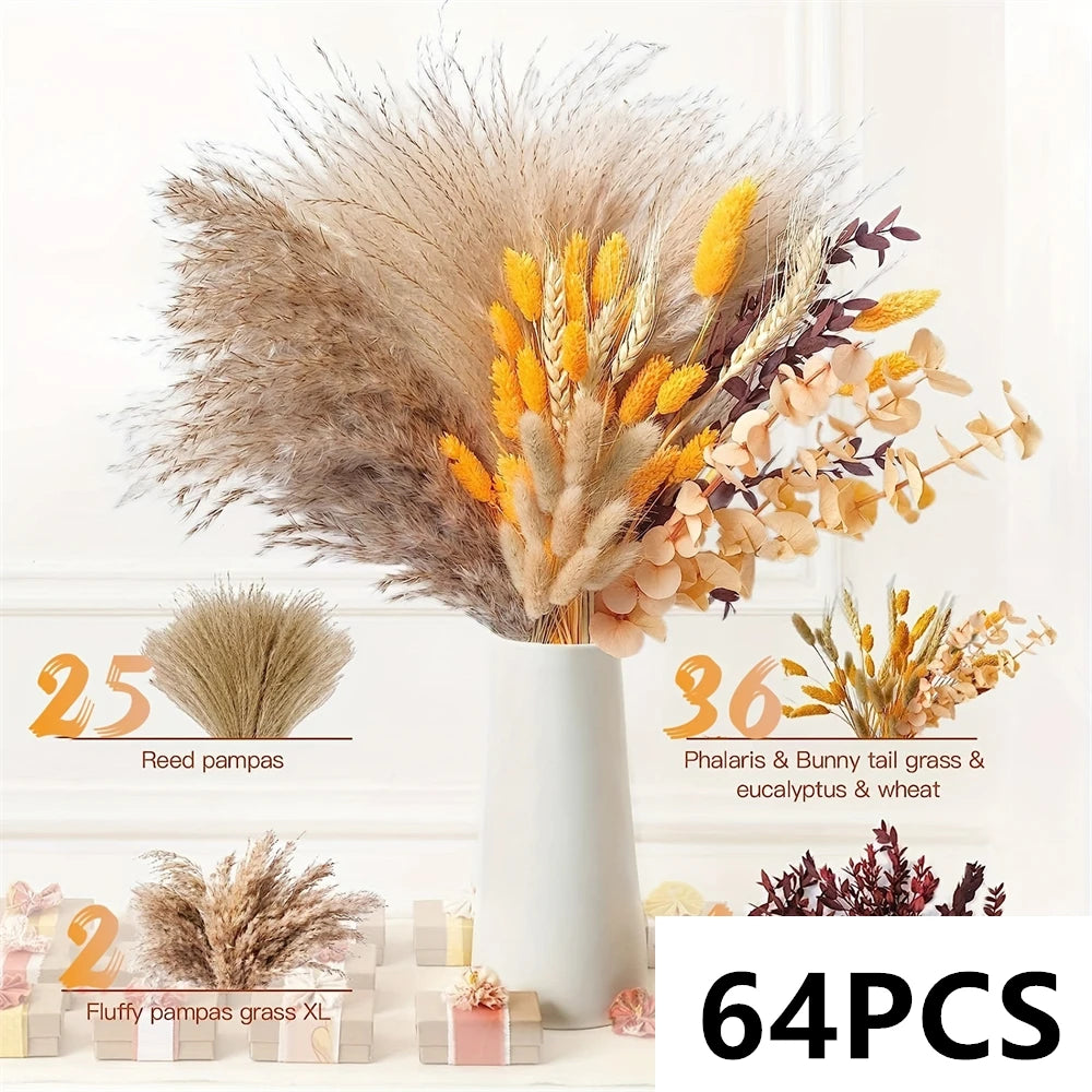 Natural Fluffy Pampas Grass Flowers Bouquets for Wedding Floral Arrangements Dried Plants Home Table Christmas Party Decorations