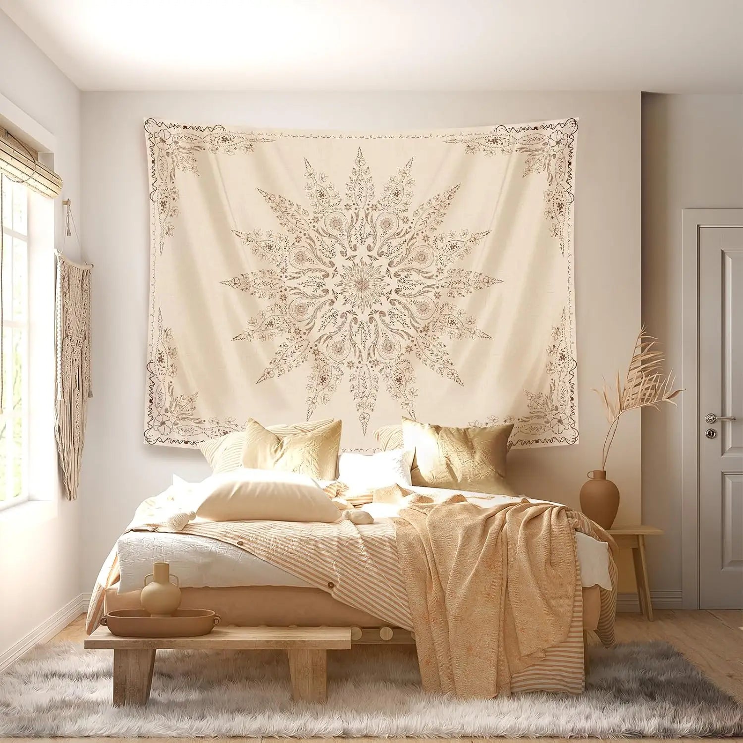 Damans floral tapestry wall hanging cute, bohemian bedroom wall hanging, mandala living room decor for living room