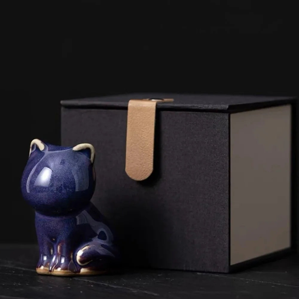 Skulptur Felis Glaserad Keramik