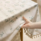1PCS Beige Daisy Lace Tassels Cotton Tablecloth Tea Table, Table Cover For Farmhouse Kitchen Picnic Wedding Dining Room Deco