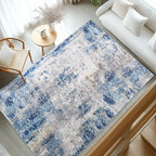 VIKAMA Modern Abstract Washable Area Rugs for Bedroom Stain Resistant Non Slip Large Blue Soft Indoor Carpet for Home Decor