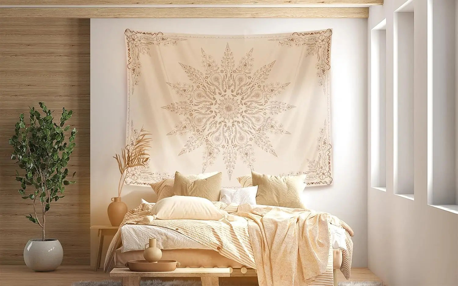 Damans floral tapestry wall hanging cute, bohemian bedroom wall hanging, mandala living room decor for living room